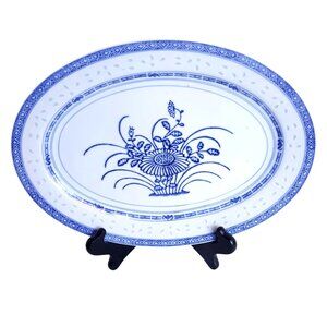 4 TIENSHAN Chrysanthemum Rice Grains Pattern Blue and White Bread/Butter Plates